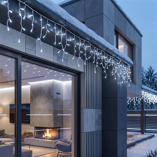 Solight LED vánoční girlanda, rampouchy, 300 LED, 15m, IP44, studené bílé světlo