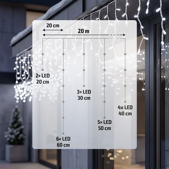 Solight LED vánoční girlanda, rampouchy, 400 LED, 20m, IP44, studené bílé světlo