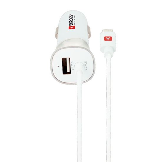 SKROSS USB Car Charger & Micro USB nabíjecí autoadaptér , integrovaný kabel + 1x USB výstup navíc, 3000mA max.