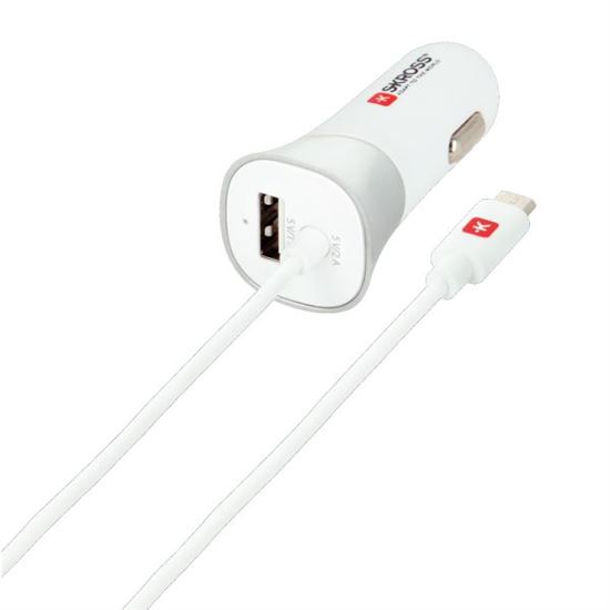 SKROSS USB Car Charger & Micro USB nabíjecí autoadaptér , integrovaný kabel + 1x USB výstup navíc, 3000mA max.