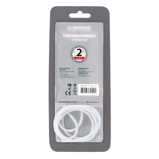 SKROSS USB Car Charger & Micro USB nabíjecí autoadaptér , integrovaný kabel + 1x USB výstup navíc, 3000mA max.