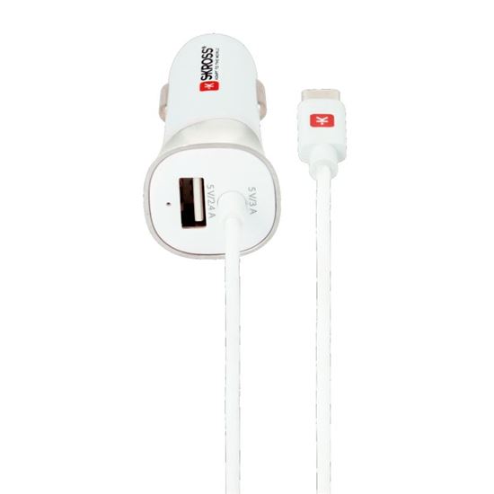 SKROSS USB Car Charger & Type-C nabíjecí autoadaptér, integrovaný kabel + 1x USB výstup navíc, 5400mA max.