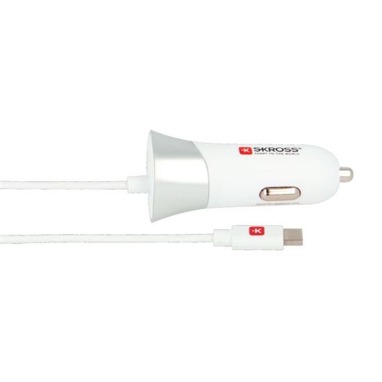 SKROSS USB Car Charger & Type-C nabíjecí autoadaptér, integrovaný kabel + 1x USB výstup navíc, 5400mA max.