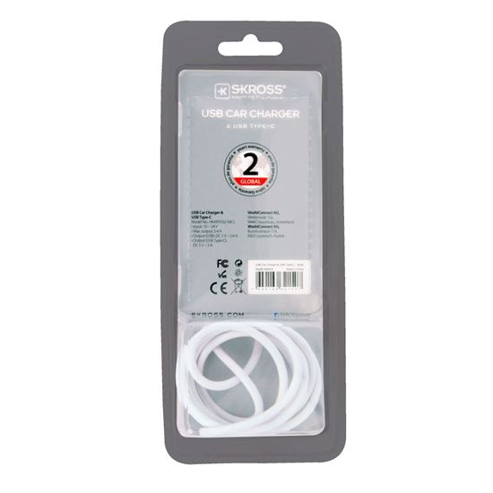 SKROSS USB Car Charger & Type-C nabíjecí autoadaptér, integrovaný kabel + 1x USB výstup navíc, 5400mA max.