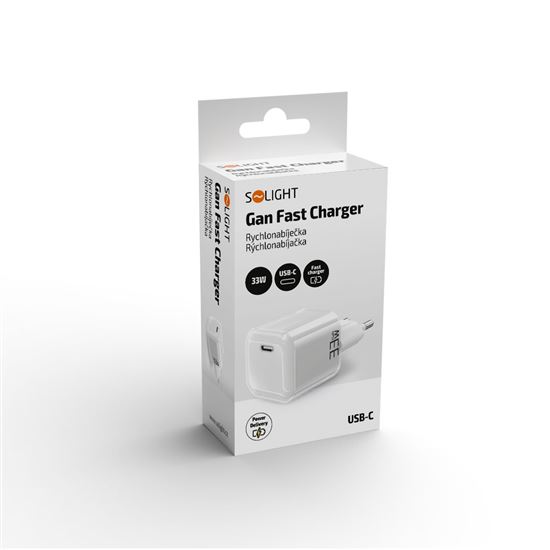 Solight 33W GaN fast charge USB-C adaptér, bílý