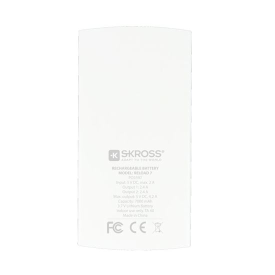 SKROSS powerbank Reload 7, 7000mAh, 2x 2.4A výstup, microUSB kabel, bílý