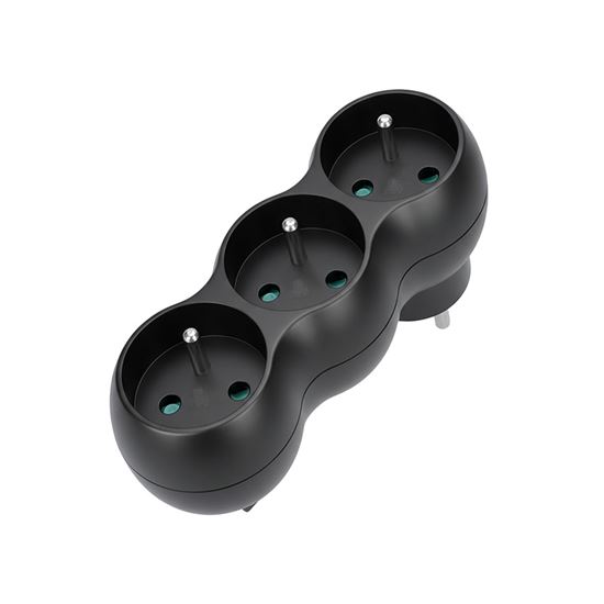 Solight rozbočka s podpěrou, 3 x 10A, matná černá