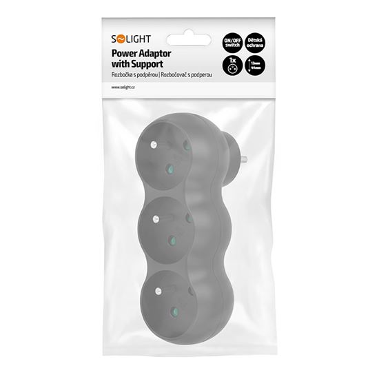 Solight rozbočka s podpěrou, 3 x 10A, matná černá