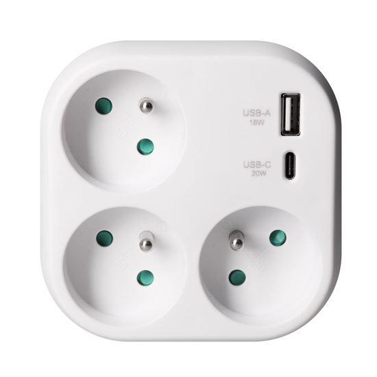 Solight rozbočka 3x 16A, USB A+C rychlonabíječka 20W PD, bílá