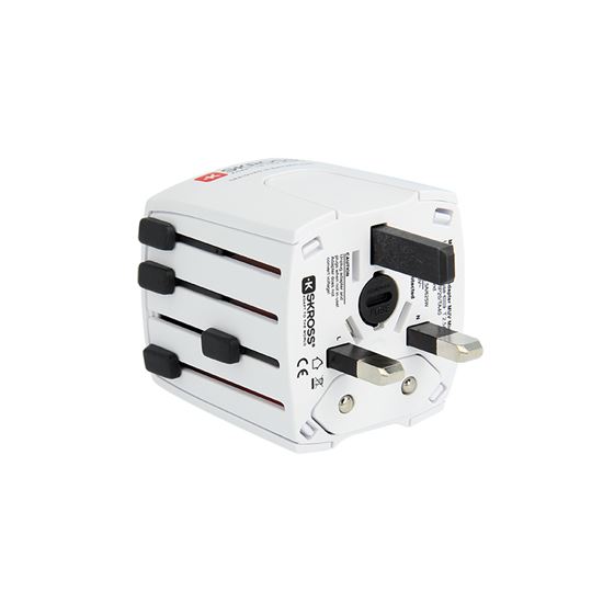 SKROSS MUV Micro USB cestovní adaptér, 2.5A max., vč. USB nabíjení 2x výstup s LED indikací - 2400mA, univerzální pro 150 zemí