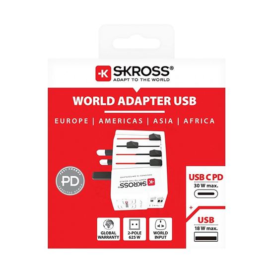 SKROSS Cestovní adaptér MUV USB AC30PD, univerzální, neuzemněný, USB A+C 30W