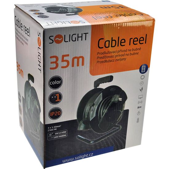 Solight prodlužovací přívod na bubnu, černý kabel, černý buben, 35m
