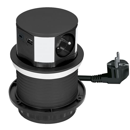 Solight výsuvný blok zásuvek, 3 x 16 A + USB A+C 20W PD, kabel 2m, černý