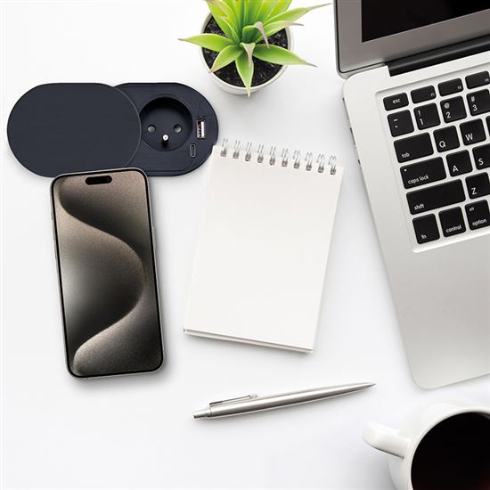 Solight 1z + USB A+C 20W PD vestavná zásuvka s posuvným víčkem, 2m, matná černá