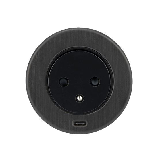 Solight 1z + 1x USB-C vestavná zásuvka, nerez ocel, EasyEject systém, prodlužovací přívod 1,5m, 3x 1,5mm2, USB 3.0A, tmavá metalická