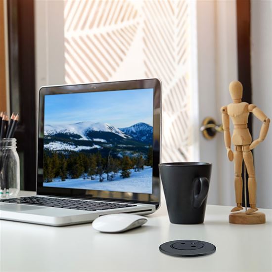 Solight 1z + 1x USB-C vestavná zásuvka, nerez ocel, EasyEject systém, prodlužovací přívod 1,5m, 3x 1,5mm2, USB 3.0A, tmavá metalická
