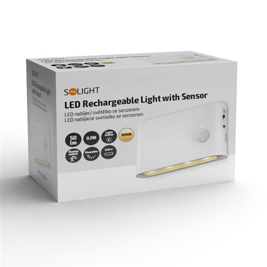 Solight nabíjecí noční LED světélko s pohybovým a světelným sensorem, 0,5W, 3000K, Li-Ion