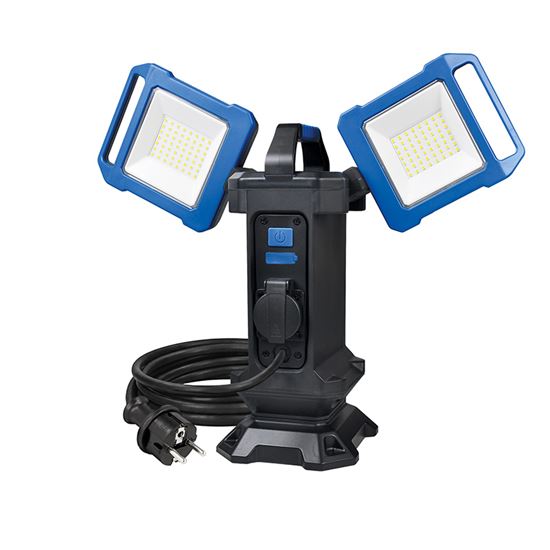 Solight duální přenosný LED reflektor se zásuvkou, 2x30W, 5400lm, 4000K, kabel se zástrčkou, IP54