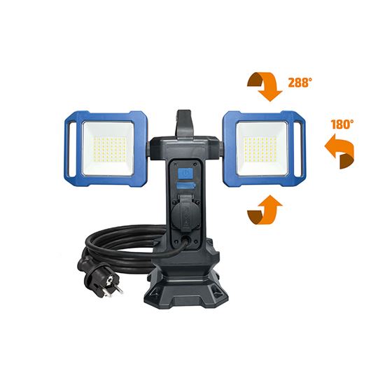 Solight duální přenosný LED reflektor se zásuvkou, 2x30W, 5400lm, 4000K, kabel se zástrčkou, IP54