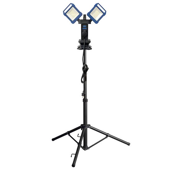 Solight duální teleskopický přenosný LED reflektor se zásuvkou, 2x30W, 5400lm, 4000K, 62-152cm, IP54