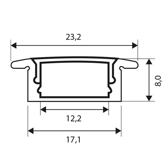 Solight hliníková lišta s bočnicemi pro LED pásky, 22x17x8mm, mléčný difuzor, 1m