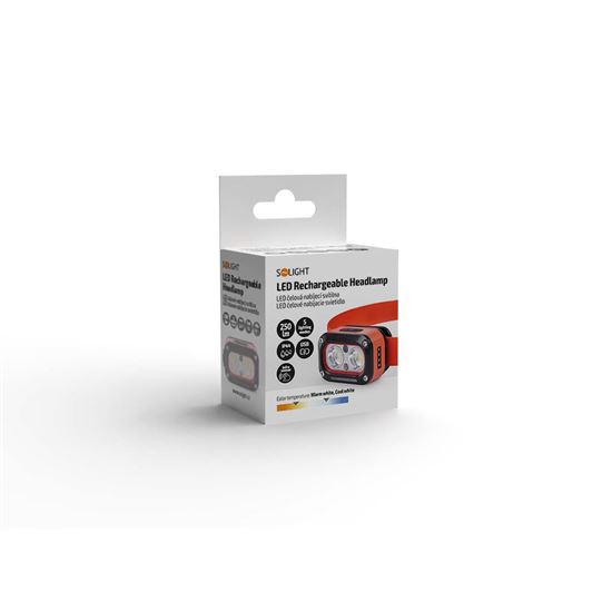 Solight LED čelová nabíjecí svítilna, 250lm, teplé+studené světlo, Li-Ion