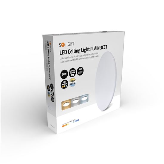 Solight LED stropní světlo Plain, 3CCT, 24W, 1920lm, IP44, kulaté, 38cm