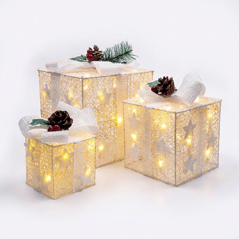 Solight sada 3 LED vánočních dárků, 48x LED, IP44, 230V, bílé provedení